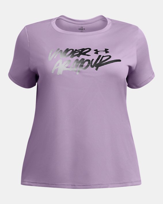 Women's UA Velocity Gradient Wordmark Short Sleeve, Purple, pdpMainDesktop image number 4